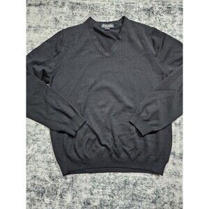 Brooks Brothers Sweater Mens Large Black Extra Fine Merino Wool V Neck Pullover